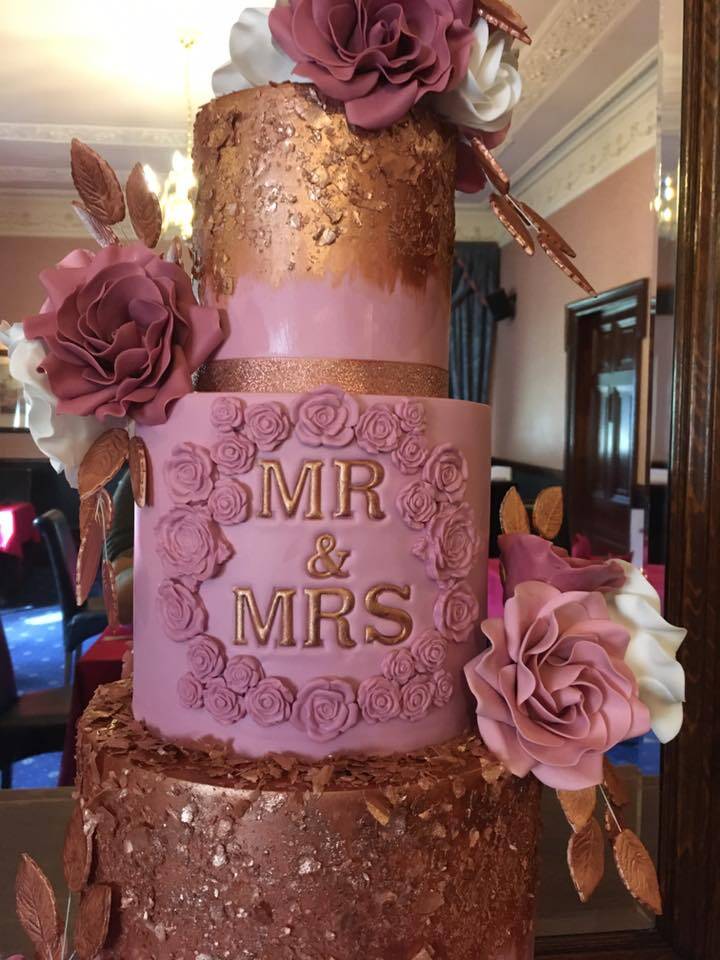 Rose gold and Dusky pink 4 tier wedding cake